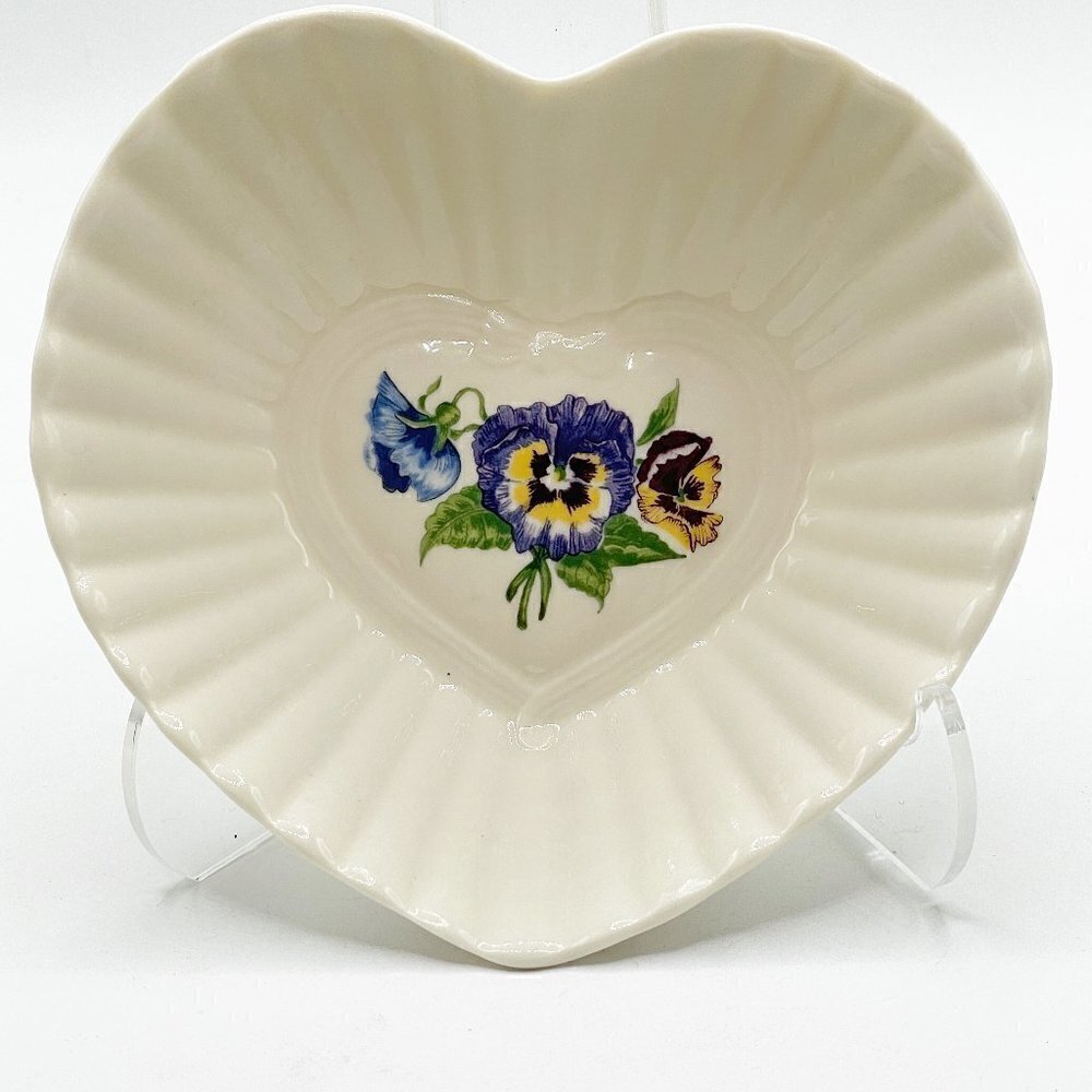 Belleek Vintage Enchanted Garden Heart Dish Cream Parian China Pansies Ireland